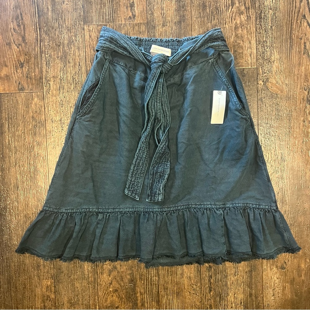 ANTHROPOLOGIE Pilcro Amora Ruffled Mini Skirt In Dark Teal Blue Size Small NWT